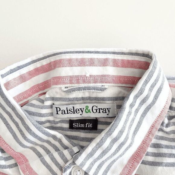 Paisley & Gray Mens Casual Button Down Shirt Slim Fit Pink Gray Medium - Picture 4 of 7